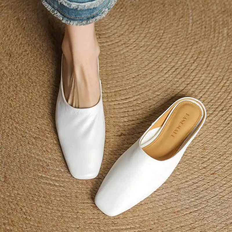 Calla Genuine Leather Slip-On Mules with Square Toe and Low Block Heel for All-Day Comfort - The Southern AtelierSKU_1791062691750_976
