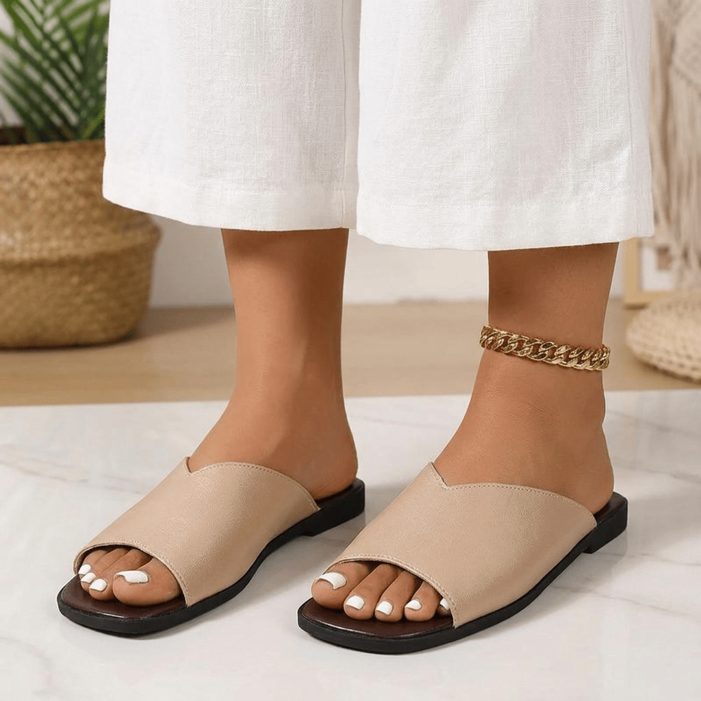 Calla Vegan Leather Open-Toe Flats with Cushioned Footbed for All-Day Wear - The Southern AtelierSKU_1791062388801_515