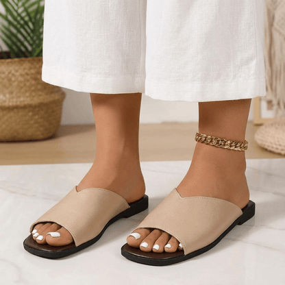 Calla Vegan Leather Open-Toe Flats with Cushioned Footbed for All-Day Wear - The Southern AtelierSKU_1791062388801_515