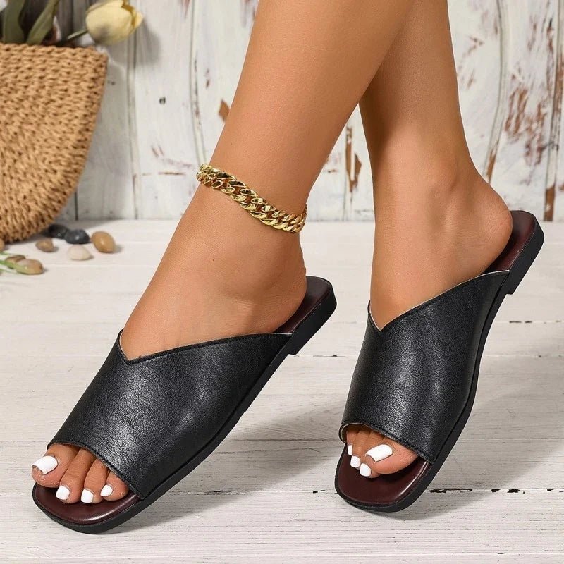 Calla Vegan Leather Open-Toe Flats with Cushioned Footbed for All-Day Wear - The Southern AtelierSKU_1791062388801_772