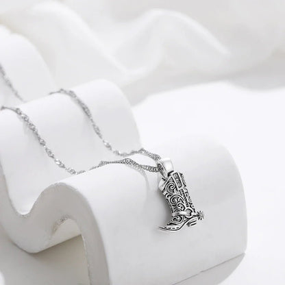 Canyon Cowgirl Boot Pendant Necklace in Tarnish-Resistant Stainless Steel with 17 in Chain, Gold or Silver Finish - The Southern AtelierSKU_1791064343973_310