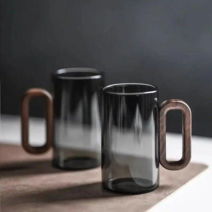 Elara Glass Mug in Heat-Resistant Borosilicate with Walnut Handle for Comfortable Grip, 12 oz 350 mL - The Southern AtelierSKU_1791063196575_139