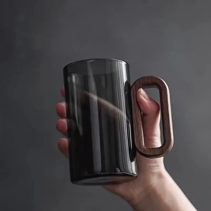 Elara Glass Mug in Heat-Resistant Borosilicate with Walnut Handle for Comfortable Grip, 12 oz 350 mL - The Southern AtelierSKU_1791063196575_139