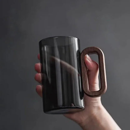 Elara Glass Mug in Heat-Resistant Borosilicate with Walnut Handle for Comfortable Grip, 12 oz 350 mL - The Southern AtelierSKU_1791063196575_139