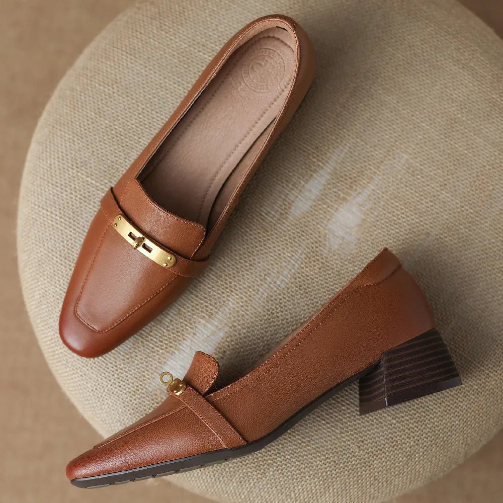 Elara Square-Toe Pumps in Full-Grain Leather with Cushioned Insole and 1-Inch Block Heel for All-Day Comfort - The Southern AtelierSKU_1791062959675_330