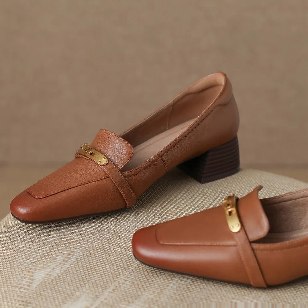 Elara Square-Toe Pumps in Full-Grain Leather with Cushioned Insole and 1-Inch Block Heel for All-Day Comfort - The Southern AtelierSKU_1791062959675_330