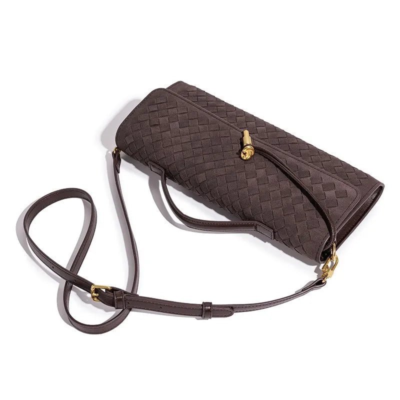 Elara Suede Mini Handbag with Woven Exterior and Adjustable Leather Strap for Organized Everyday Carry - The Southern AtelierSKU_1791062728781_942