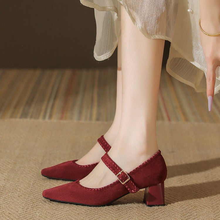 Elara Suede Pointed-Toe Block-Heel Pumps with Adjustable Strap for a Secure Fit - The Southern AtelierSKU_1791063524571_249