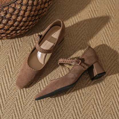Elara Suede Pointed-Toe Block-Heel Pumps with Adjustable Strap for a Secure Fit - The Southern AtelierSKU_1791063524571_785