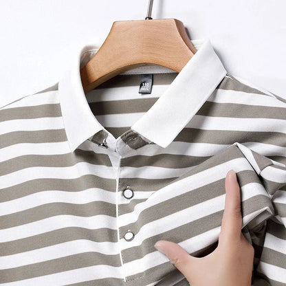 Ellisford Striped Cotton Polo in Classic Fit with Buttoned Collar for All‑Day Comfort - The Southern AtelierSKU_1791063332202_599