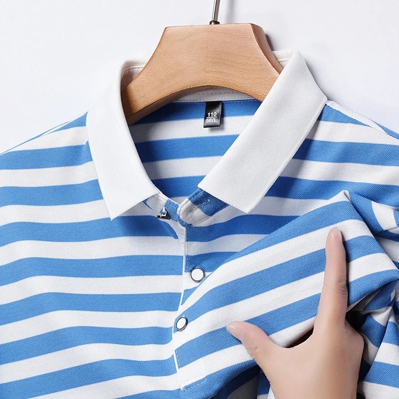 Ellisford Striped Cotton Polo in Classic Fit with Buttoned Collar for All‑Day Comfort - The Southern AtelierSKU_1791063332202_78