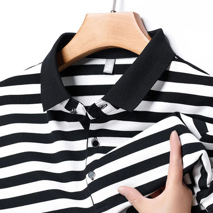 Ellisford Striped Cotton Polo in Classic Fit with Buttoned Collar for All‑Day Comfort - The Southern AtelierSKU_1791063332202_813