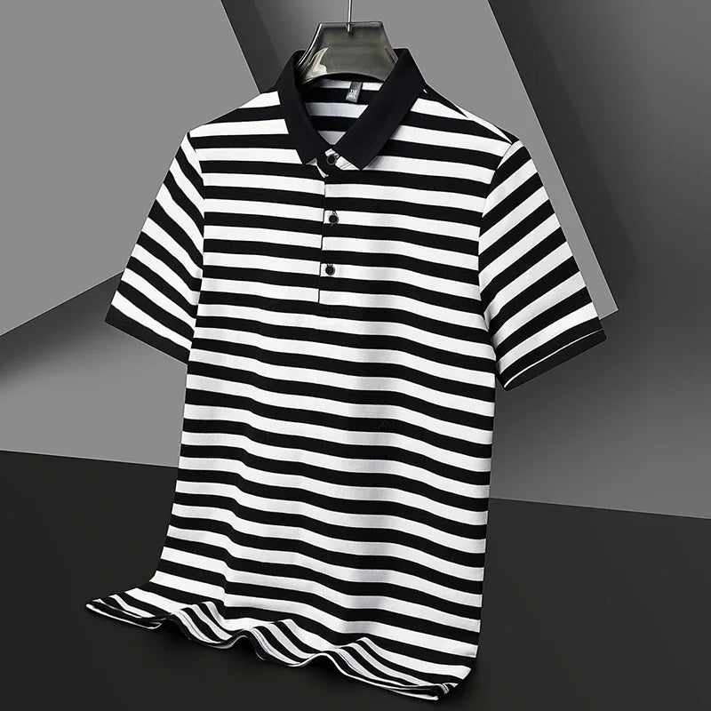 Ellisford Striped Cotton Polo in Classic Fit with Buttoned Collar for All‑Day Comfort - The Southern AtelierSKU_1791063332202_813