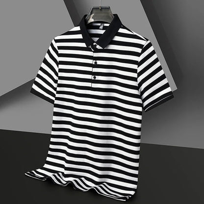 Ellisford Striped Cotton Polo in Classic Fit with Buttoned Collar for All‑Day Comfort - The Southern AtelierSKU_1791063332202_813