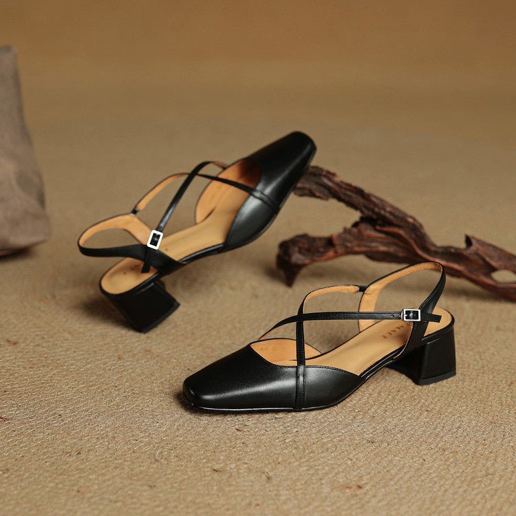 Elowen Closed-Toe Genuine Leather Block Heel Pumps with Adjustable Buckle Strap and Non-Slip Soles - The Southern AtelierSKU_1791063696895_11