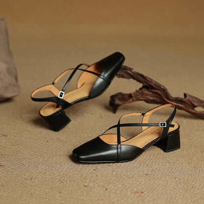 Elowen Closed-Toe Genuine Leather Block Heel Pumps with Adjustable Buckle Strap and Non-Slip Soles - The Southern AtelierSKU_1791063696895_11