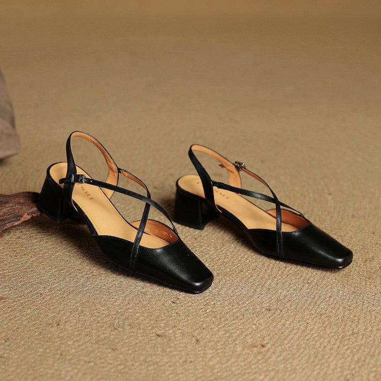 Elowen Closed-Toe Genuine Leather Block Heel Pumps with Adjustable Buckle Strap and Non-Slip Soles - The Southern AtelierSKU_1791063696895_11
