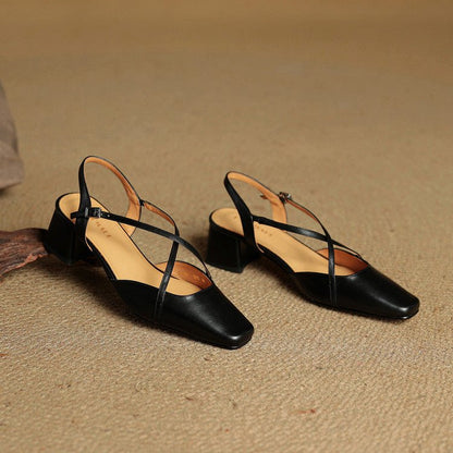 Elowen Closed-Toe Genuine Leather Block Heel Pumps with Adjustable Buckle Strap and Non-Slip Soles - The Southern AtelierSKU_1791063696895_11