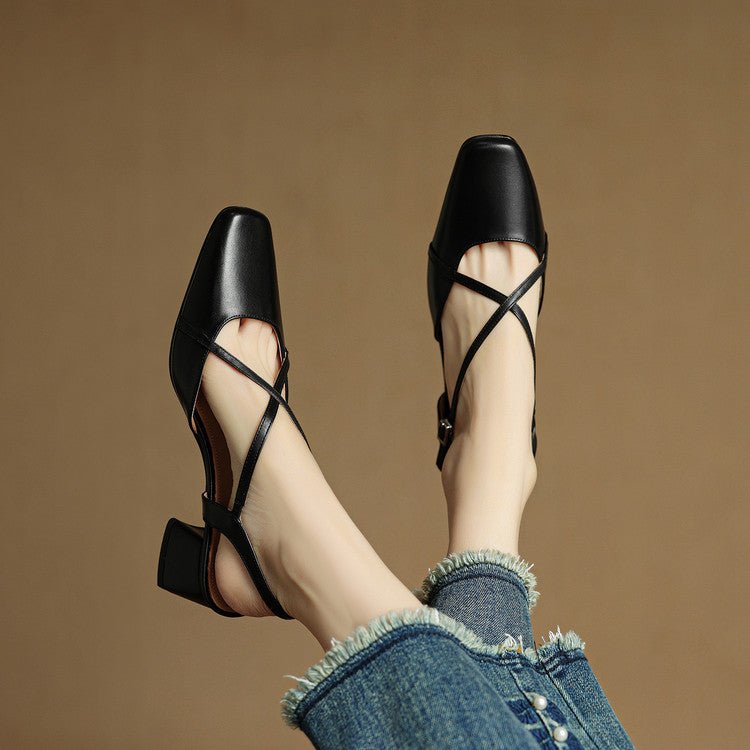Elowen Closed-Toe Genuine Leather Block Heel Pumps with Adjustable Buckle Strap and Non-Slip Soles - The Southern AtelierSKU_1791063696895_11