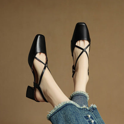 Elowen Closed-Toe Genuine Leather Block Heel Pumps with Adjustable Buckle Strap and Non-Slip Soles - The Southern AtelierSKU_1791063696895_11