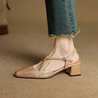 Elowen Closed-Toe Genuine Leather Block Heel Pumps with Adjustable Buckle Strap and Non-Slip Soles - The Southern AtelierSKU_1791063696895_26