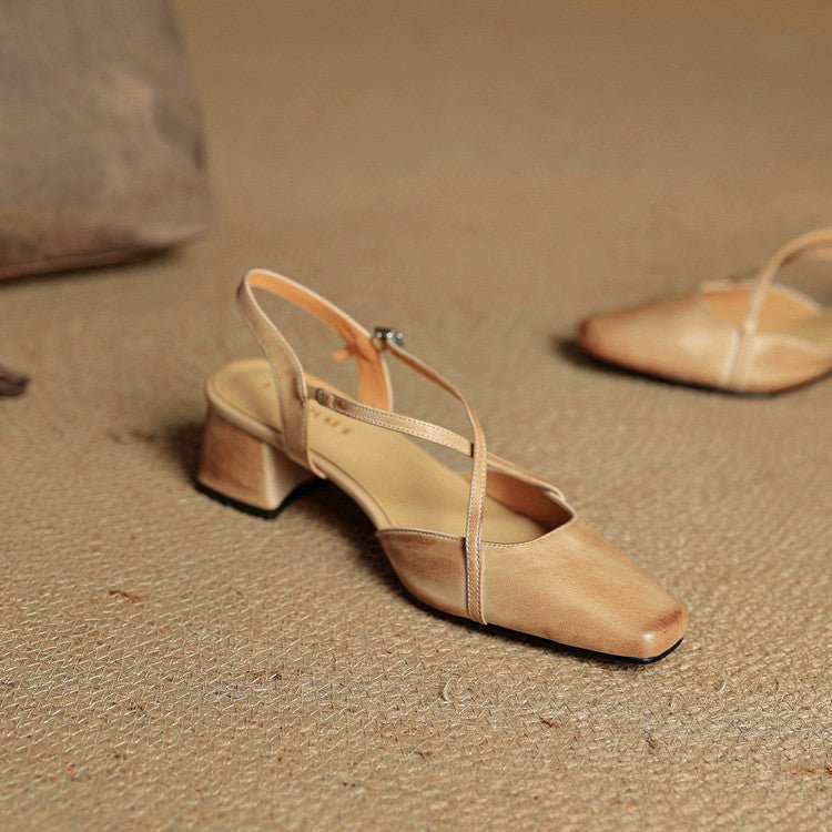 Elowen Closed-Toe Genuine Leather Block Heel Pumps with Adjustable Buckle Strap and Non-Slip Soles - The Southern AtelierSKU_1791063696895_26