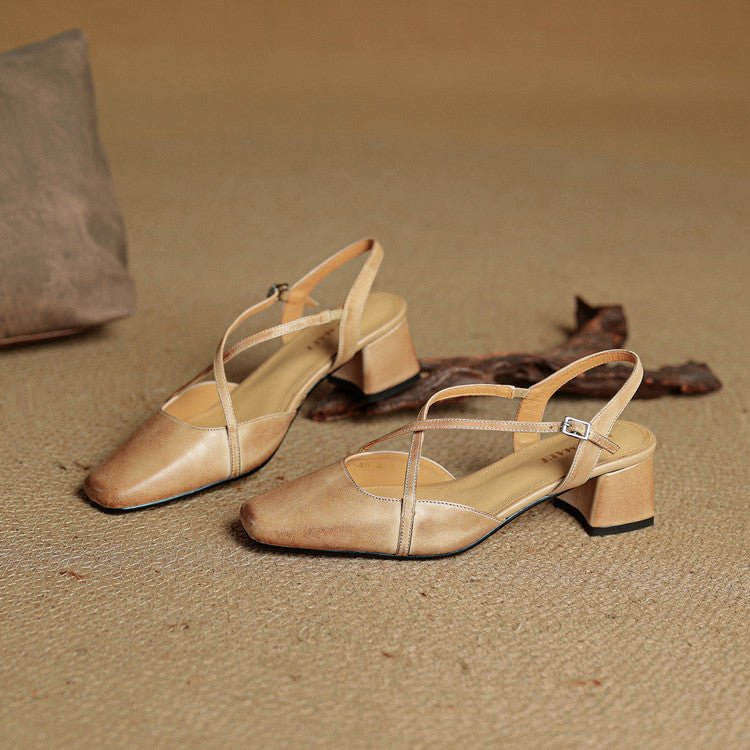 Elowen Closed-Toe Genuine Leather Block Heel Pumps with Adjustable Buckle Strap and Non-Slip Soles - The Southern AtelierSKU_1791063696895_26