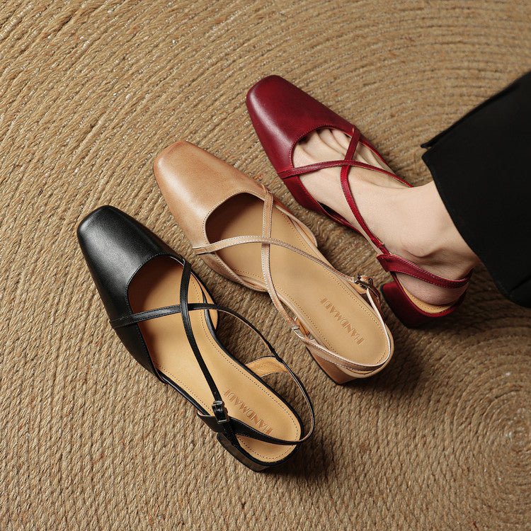 Elowen Closed-Toe Genuine Leather Block Heel Pumps with Adjustable Buckle Strap and Non-Slip Soles - The Southern AtelierSKU_1791063696895_26