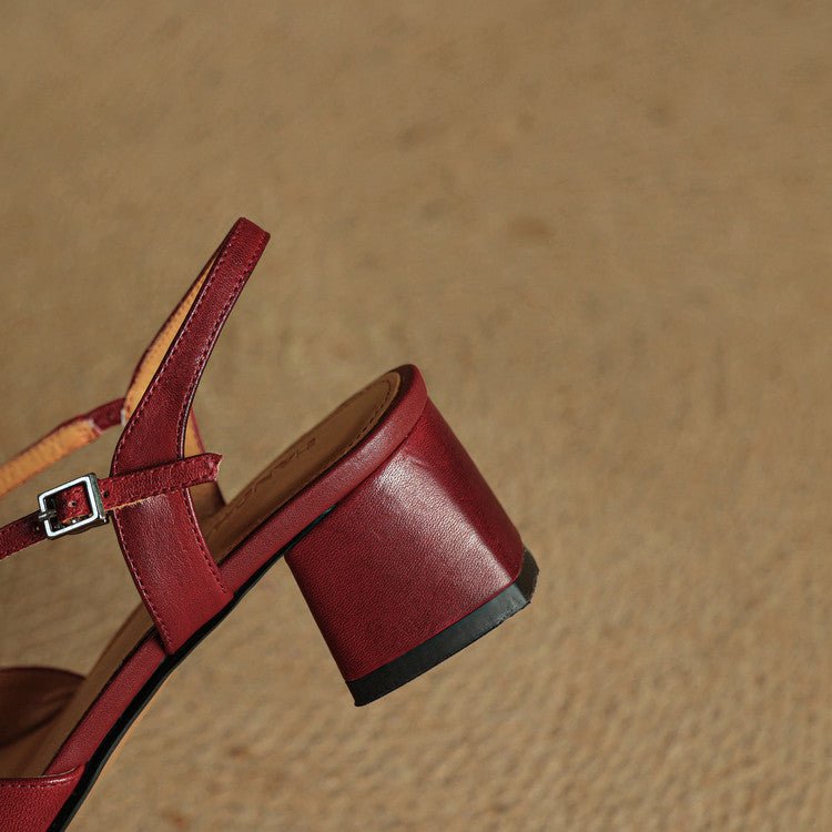 Elowen Closed-Toe Genuine Leather Block Heel Pumps with Adjustable Buckle Strap and Non-Slip Soles - The Southern AtelierSKU_1791063696895_773