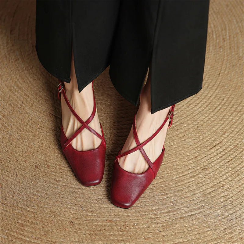 Elowen Closed-Toe Genuine Leather Block Heel Pumps with Adjustable Buckle Strap and Non-Slip Soles - The Southern AtelierSKU_1791063696895_773