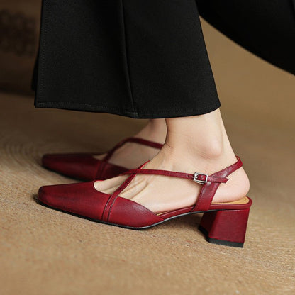 Elowen Closed-Toe Genuine Leather Block Heel Pumps with Adjustable Buckle Strap and Non-Slip Soles - The Southern AtelierSKU_1791063696895_773