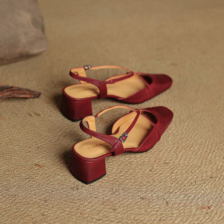 Elowen Closed-Toe Genuine Leather Block Heel Pumps with Adjustable Buckle Strap and Non-Slip Soles - The Southern AtelierSKU_1791063696895_773