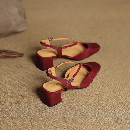 Elowen Closed-Toe Genuine Leather Block Heel Pumps with Adjustable Buckle Strap and Non-Slip Soles - The Southern AtelierSKU_1791063696895_773