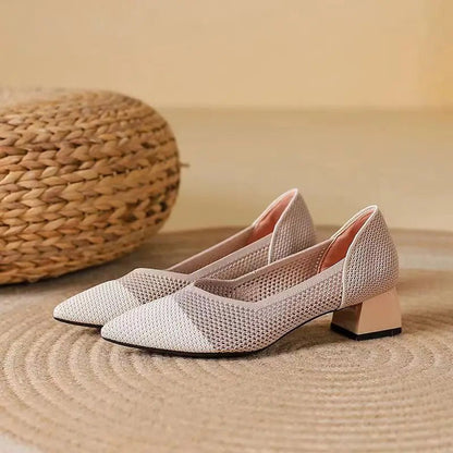 Elowen Cotton Knit Block Heels for Breathable Comfort with Cushioned Support and Non-Slip Sole - The Southern AtelierSKU_1791062741455_398