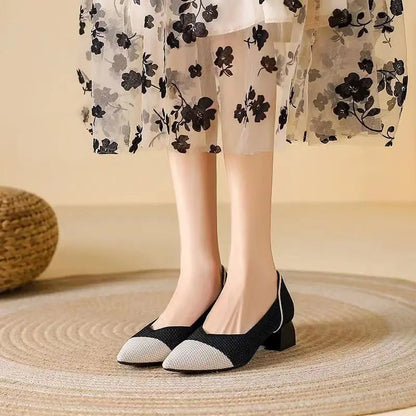 Elowen Cotton Knit Block Heels for Breathable Comfort with Cushioned Support and Non-Slip Sole - The Southern AtelierSKU_1791062741456_927