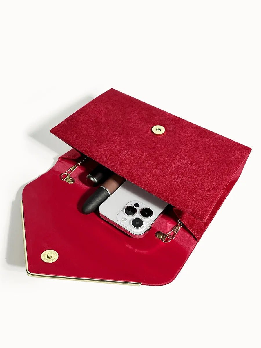 Envelope Clutch in Suede-Look Velvet with Magnetic Closure and Chain Handle for Evenings - The Southern AtelierSKU_1786565849677_429