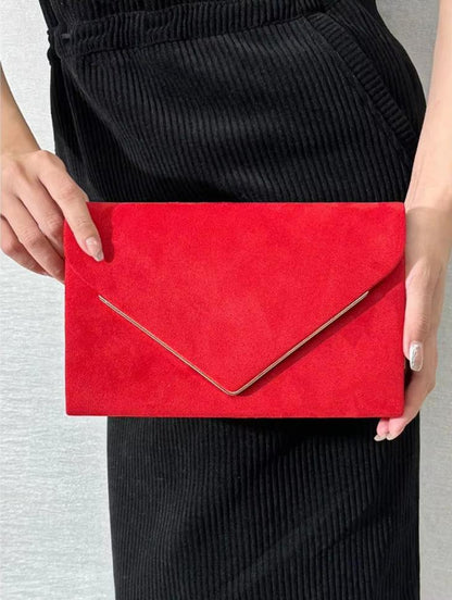 Envelope Clutch in Suede-Look Velvet with Magnetic Closure and Chain Handle for Evenings - The Southern AtelierSKU_1786565849677_429