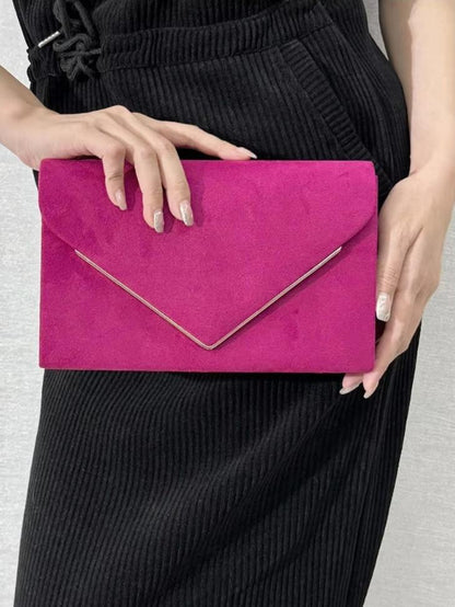 Envelope Clutch in Suede-Look Velvet with Magnetic Closure and Chain Handle for Evenings - The Southern AtelierSKU_1786565849677_429