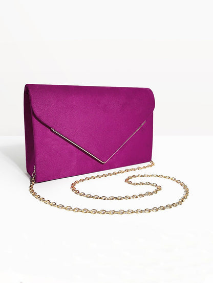 Envelope Clutch in Suede-Look Velvet with Magnetic Closure and Chain Handle for Evenings - The Southern AtelierSKU_1786565849677_429