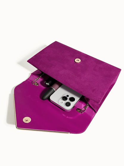 Envelope Clutch in Suede-Look Velvet with Magnetic Closure and Chain Handle for Evenings - The Southern AtelierSKU_1786565849677_429