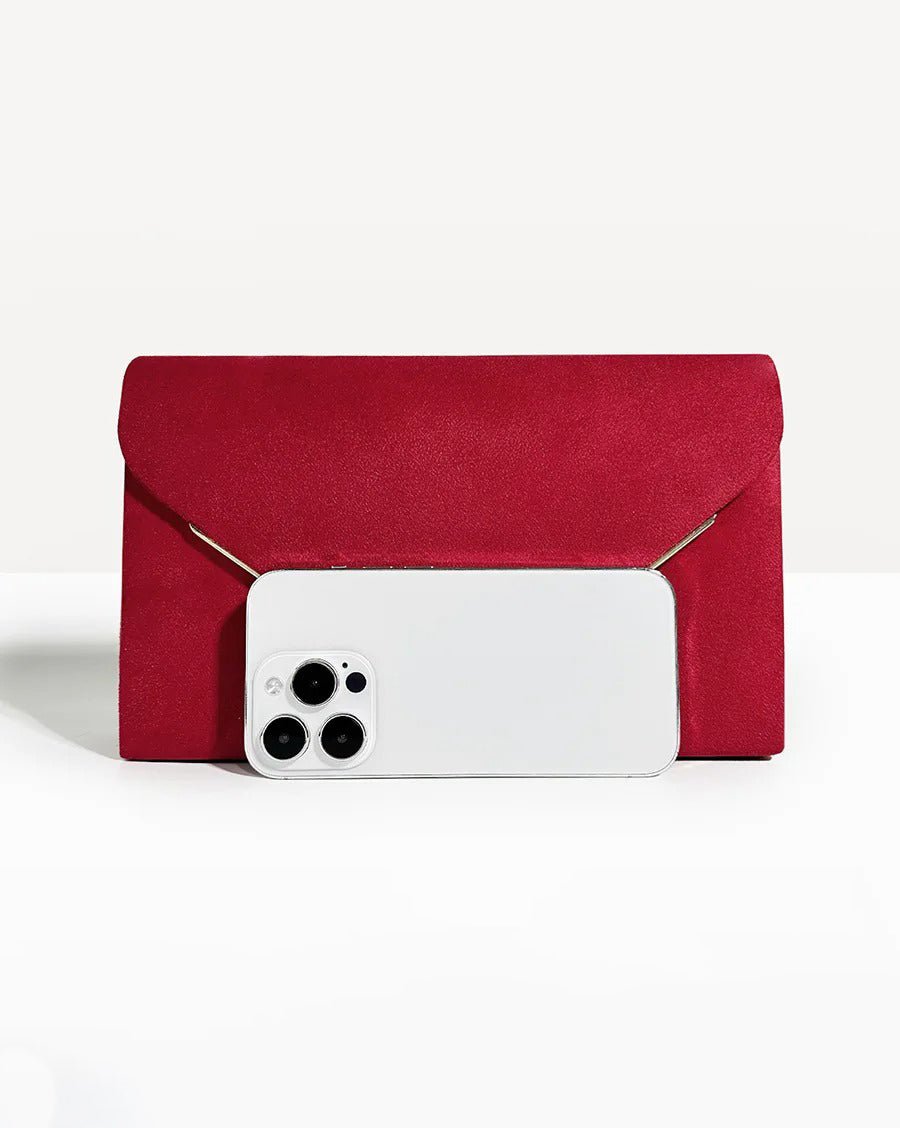 Envelope Clutch in Suede-Look Velvet with Magnetic Closure and Chain Handle for Evenings - The Southern AtelierSKU_1786565849677_429