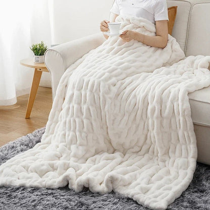 Haven Faux Rabbit Fur Throw Blanket for Plush Weighted Warmth, Machine Washable - The Southern AtelierSKU_1791062570248_115