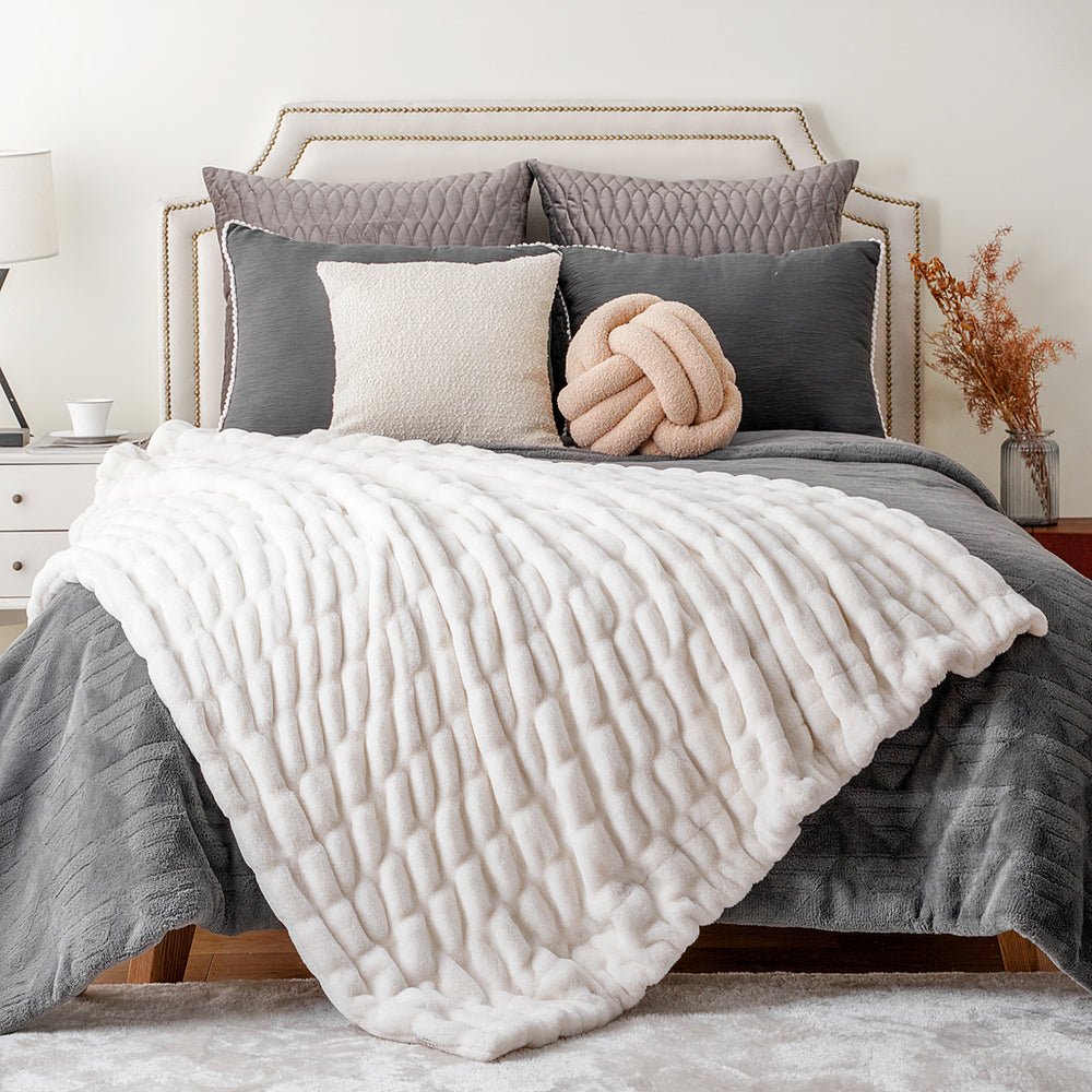 Haven Faux Rabbit Fur Throw Blanket for Plush Weighted Warmth, Machine Washable - The Southern AtelierSKU_1791062570248_115