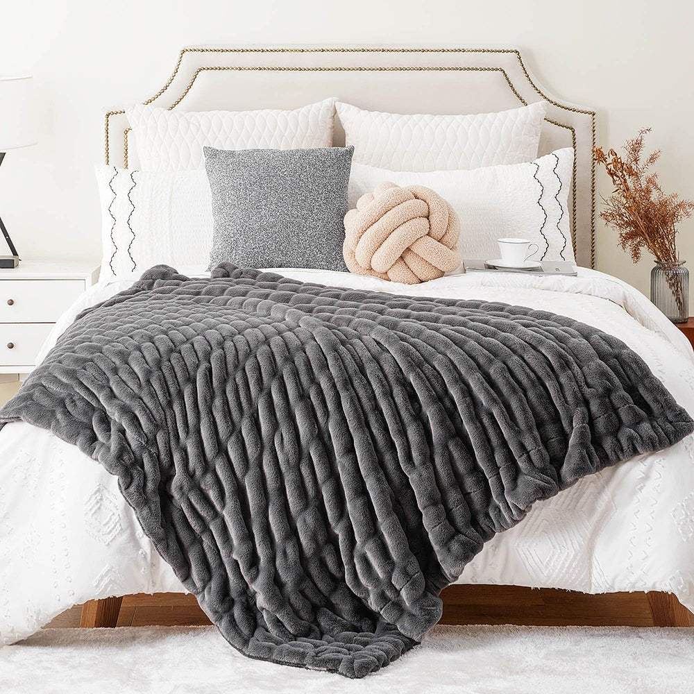 Haven Faux Rabbit Fur Throw Blanket for Plush Weighted Warmth, Machine Washable - The Southern AtelierSKU_1791062570248_317