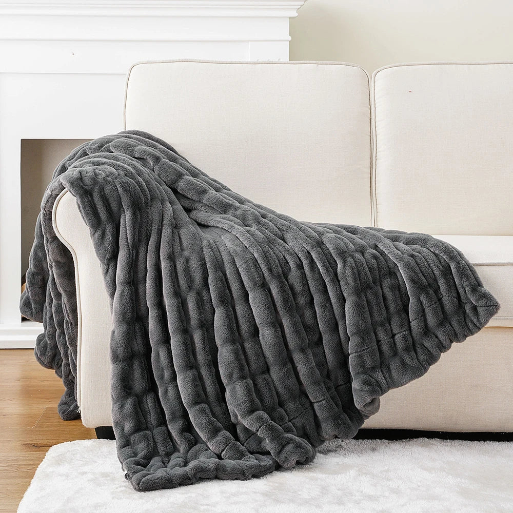 Haven Faux Rabbit Fur Throw Blanket for Plush Weighted Warmth, Machine Washable - The Southern AtelierSKU_1791062570248_317
