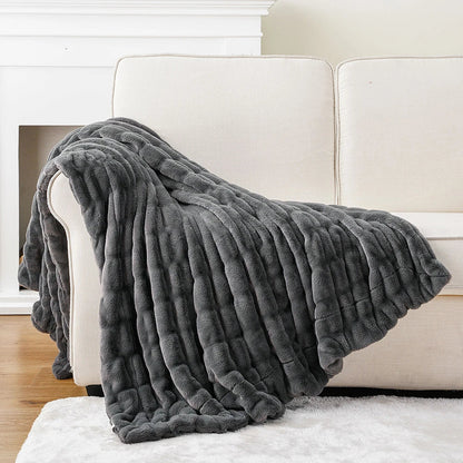 Haven Faux Rabbit Fur Throw Blanket for Plush Weighted Warmth, Machine Washable - The Southern AtelierSKU_1791062570248_317