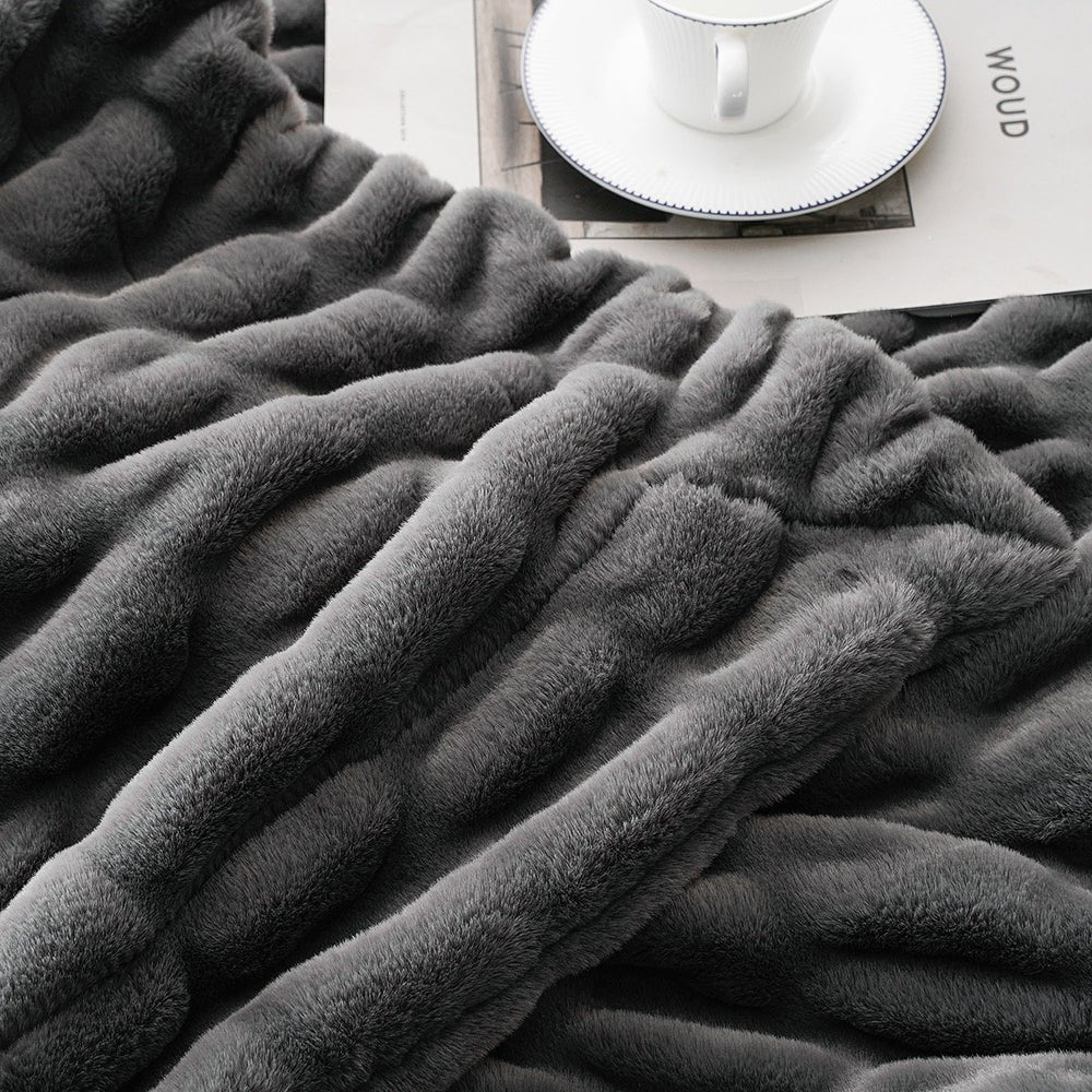 Haven Faux Rabbit Fur Throw Blanket for Plush Weighted Warmth, Machine Washable - The Southern AtelierSKU_1791062570248_317