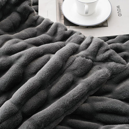 Haven Faux Rabbit Fur Throw Blanket for Plush Weighted Warmth, Machine Washable - The Southern AtelierSKU_1791062570248_317