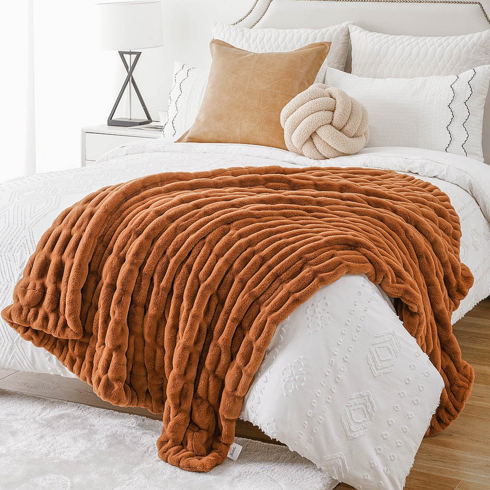 Haven Faux Rabbit Fur Throw Blanket for Plush Weighted Warmth, Machine Washable - The Southern AtelierSKU_1791062570248_506