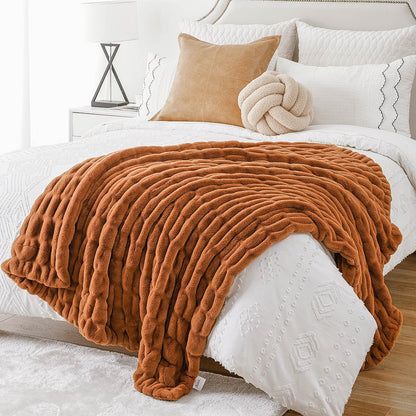 Haven Faux Rabbit Fur Throw Blanket for Plush Weighted Warmth, Machine Washable - The Southern AtelierSKU_1791062570248_506